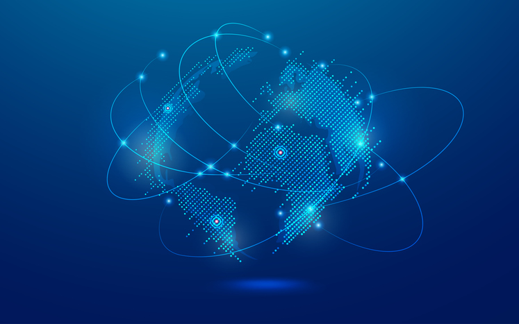 Illustration of a connected global network representing enterprise technology platforms such as SAP, Workday, Oracle, and Salesforce that power modern business operations and digital transformation.